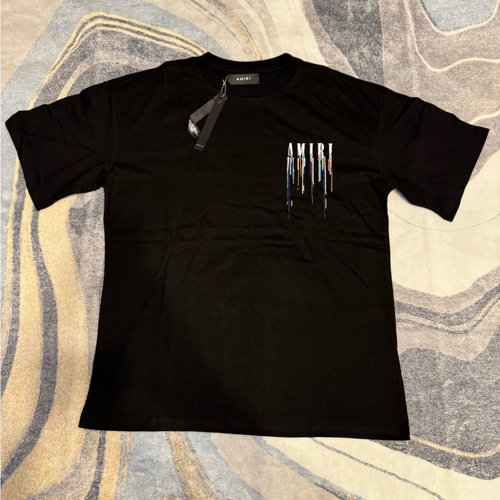 Amiri Paint Drip Logo Black Tee Mens Size Medium or Large